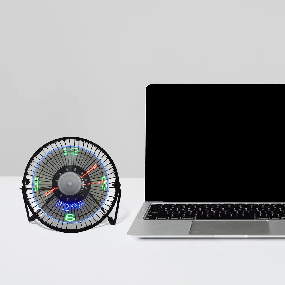 Small Desk Fan with Clock and Temperature Display -USB Plugged-in