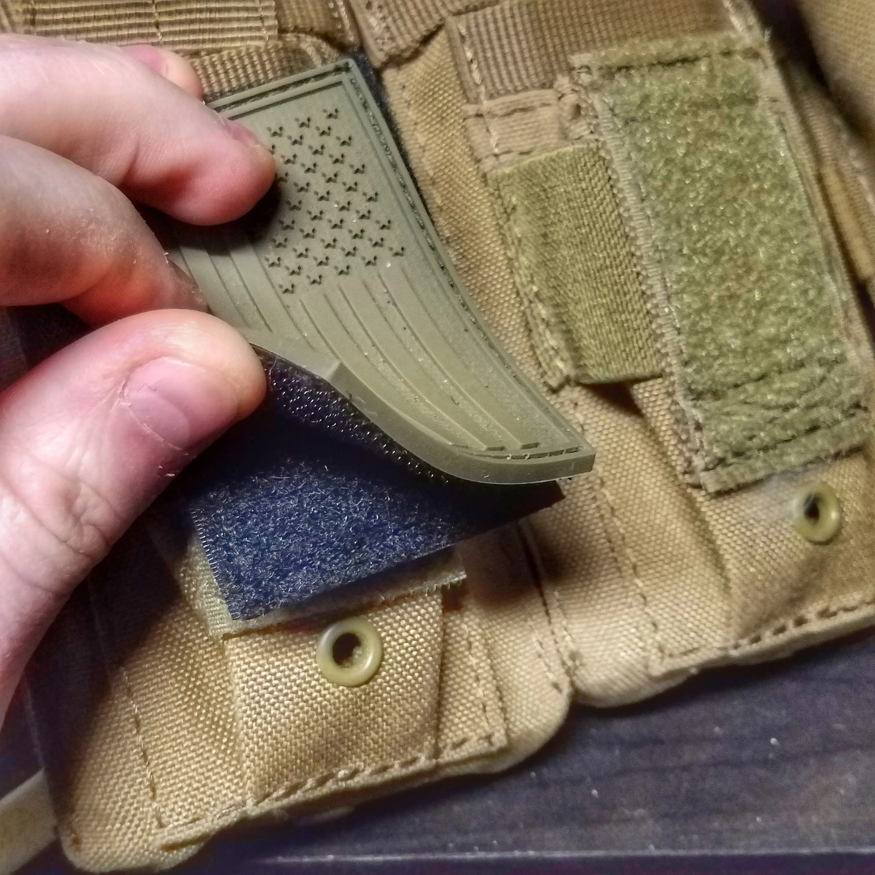 Subdued Storage Pocket Patch: A coverable two layer Velcro patch with hook and loop sides.