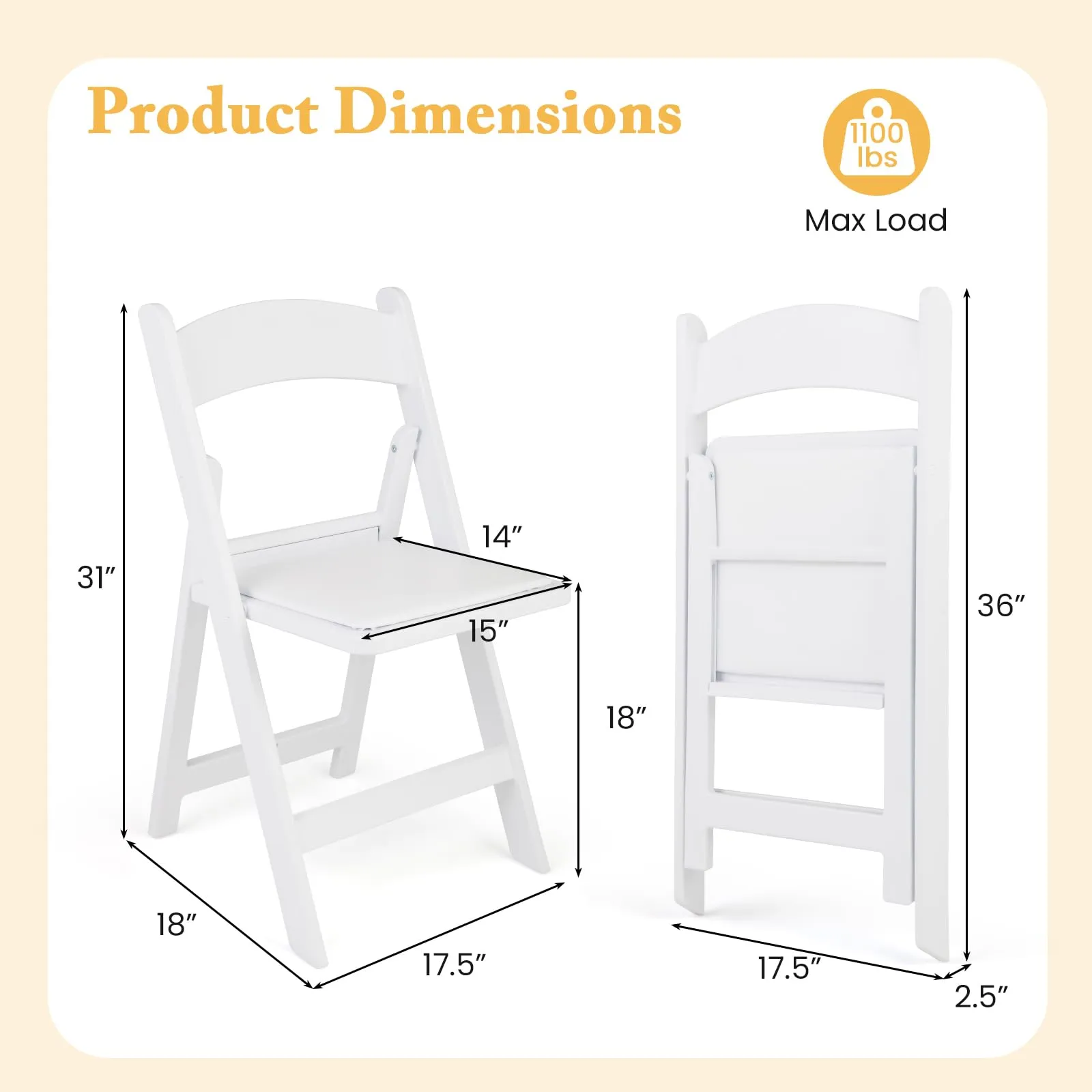 Tangkula Folding Chairs, Outdoor Foldable Patio Chairs with Padded Seats, All-Weather Resin Frame with 1100 LBS Static Load