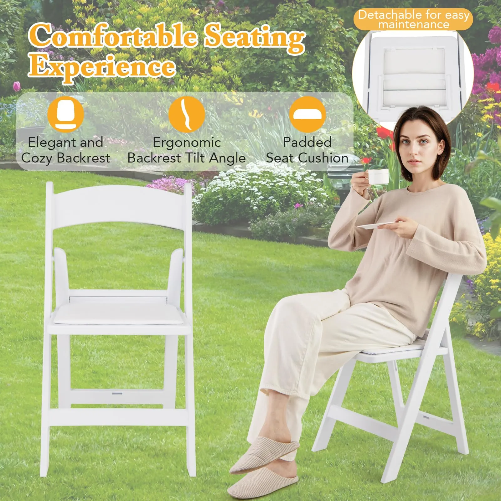 Tangkula Folding Chairs, Outdoor Foldable Patio Chairs with Padded Seats, All-Weather Resin Frame with 1100 LBS Static Load