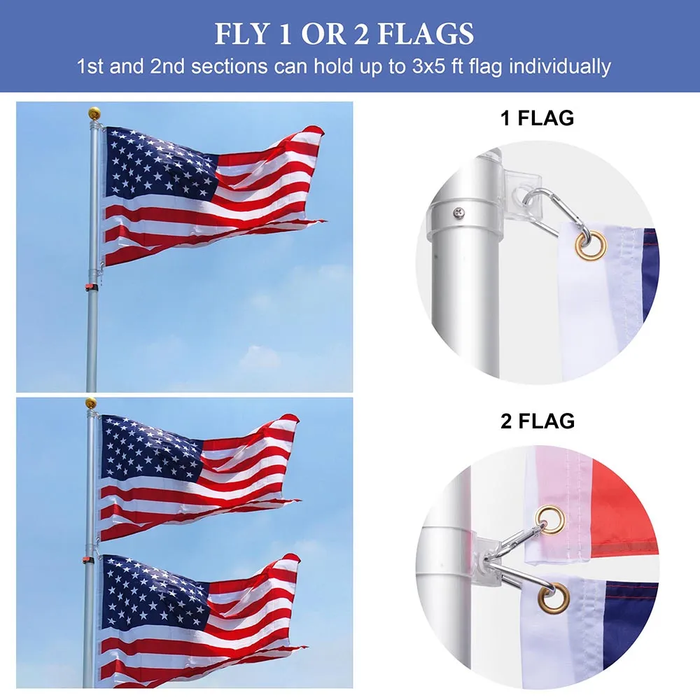 TheLAShop 20ft Telescoping Flagpole Kit with Light Solar Powered