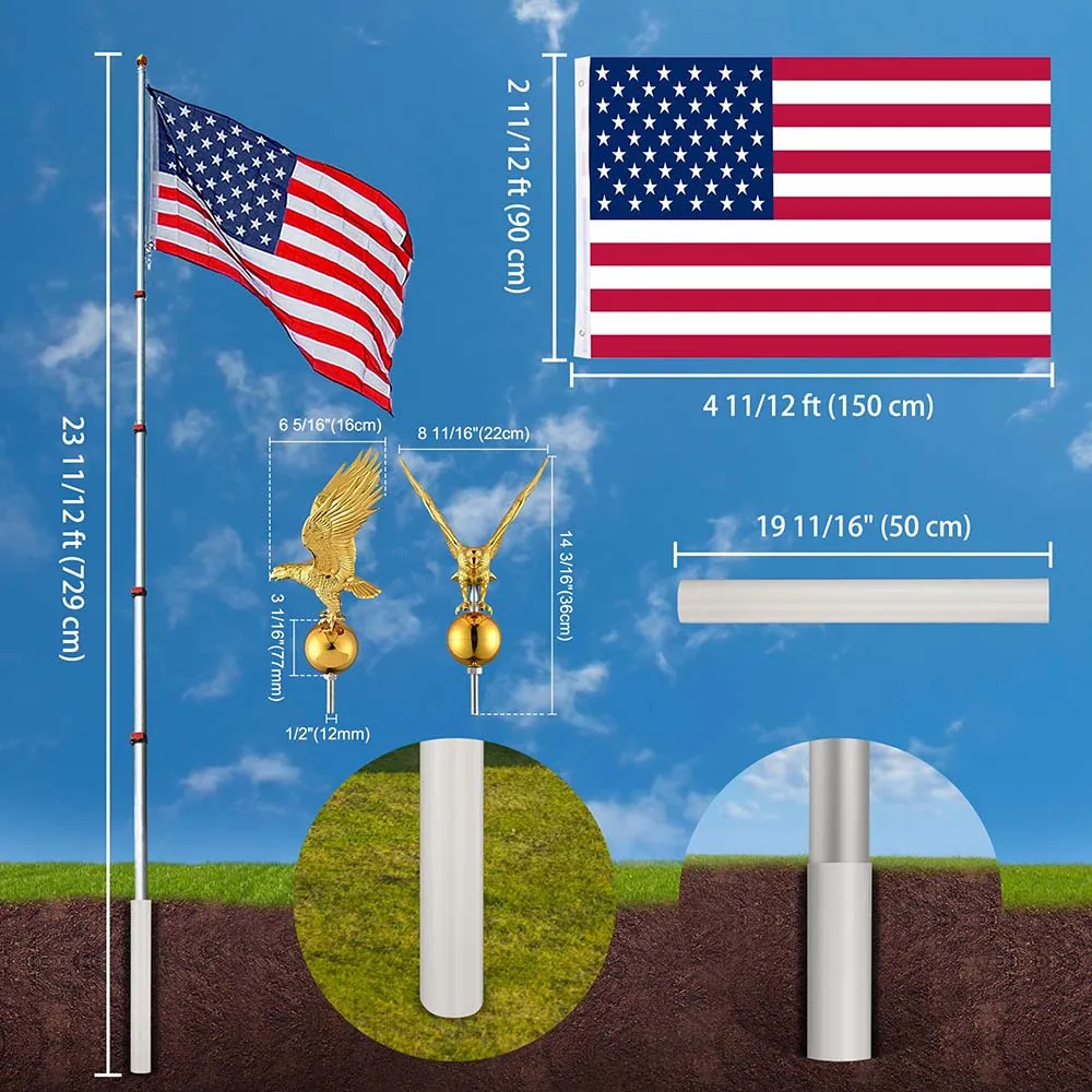 TheLAShop 25ft Telescoping Flagpole Kit with Deluxe Eagle & Ball