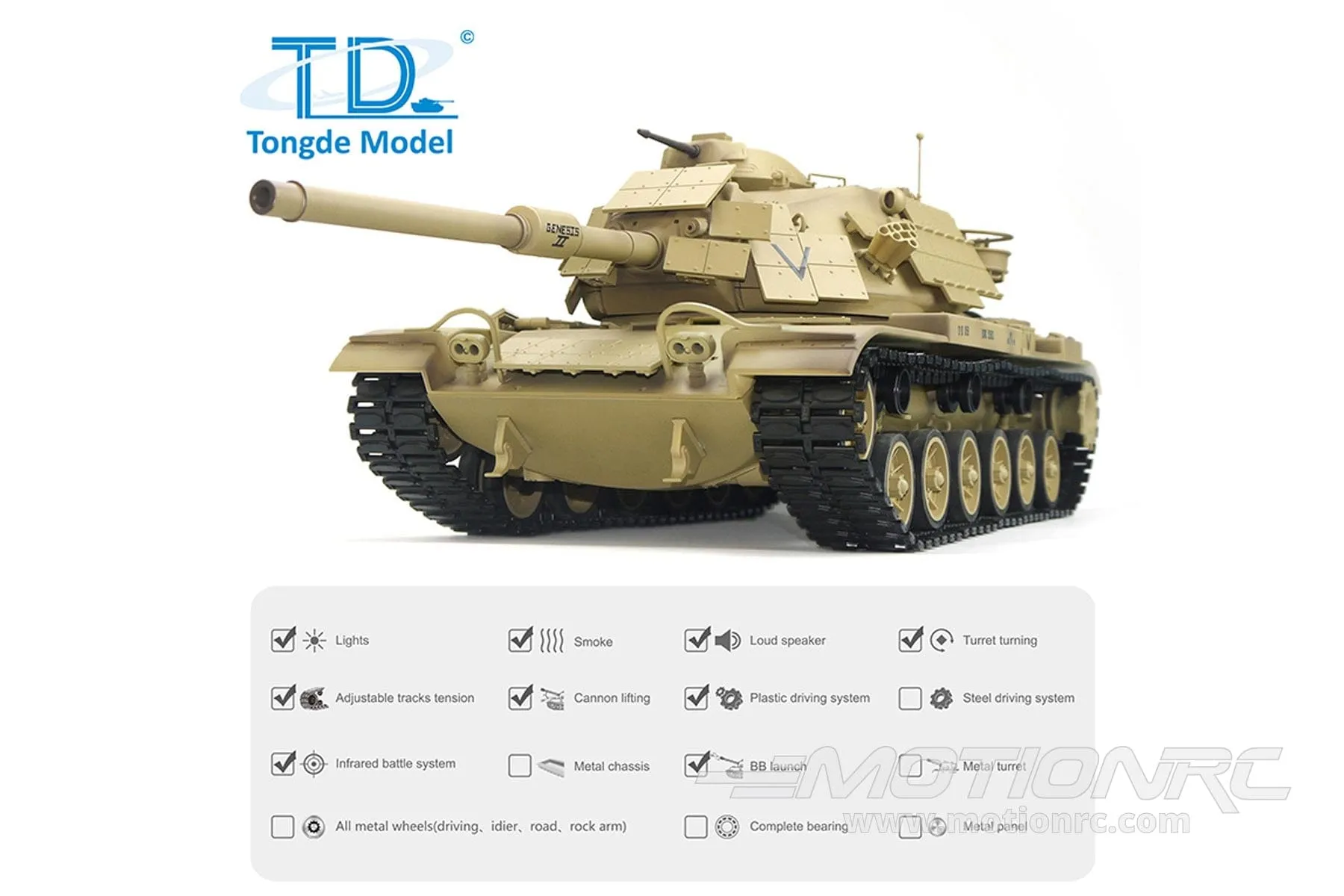 Tongde US M60A1 ERA Upgrade Edition 1/16 Scale Battle Tank - RTR