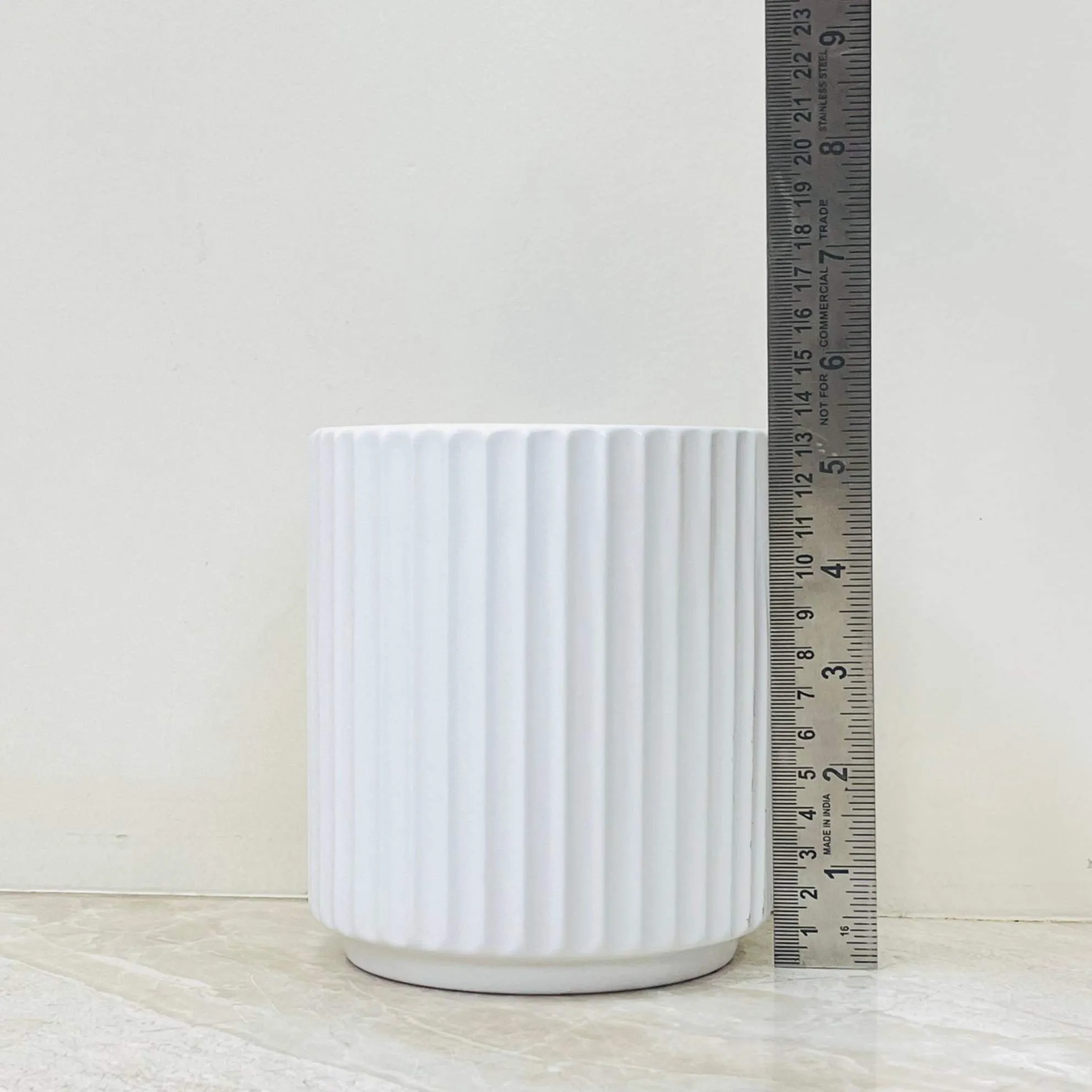 White Ribbed Ceramic Planter - Modern Indoor Plant Pot