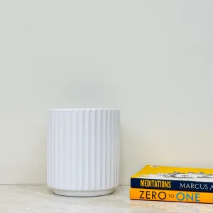 White Ribbed Ceramic Planter - Modern Indoor Plant Pot