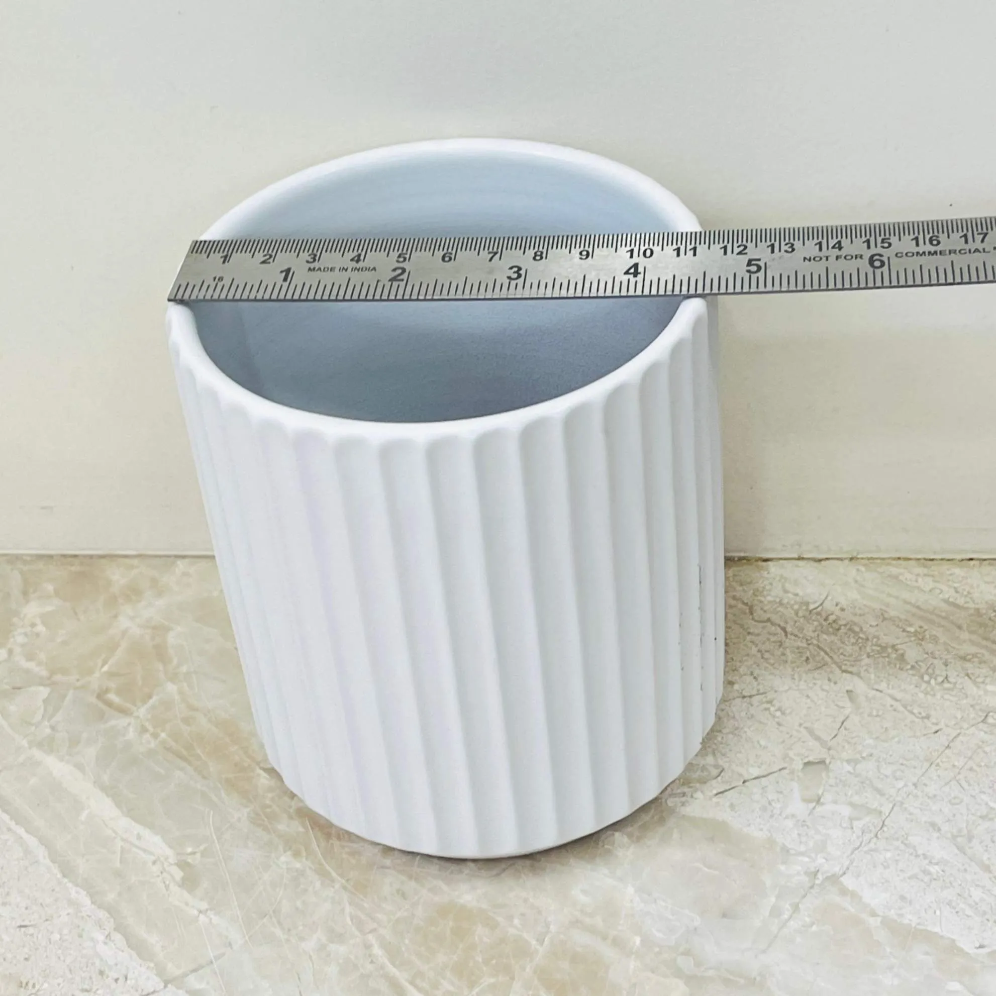 White Ribbed Ceramic Planter - Modern Indoor Plant Pot