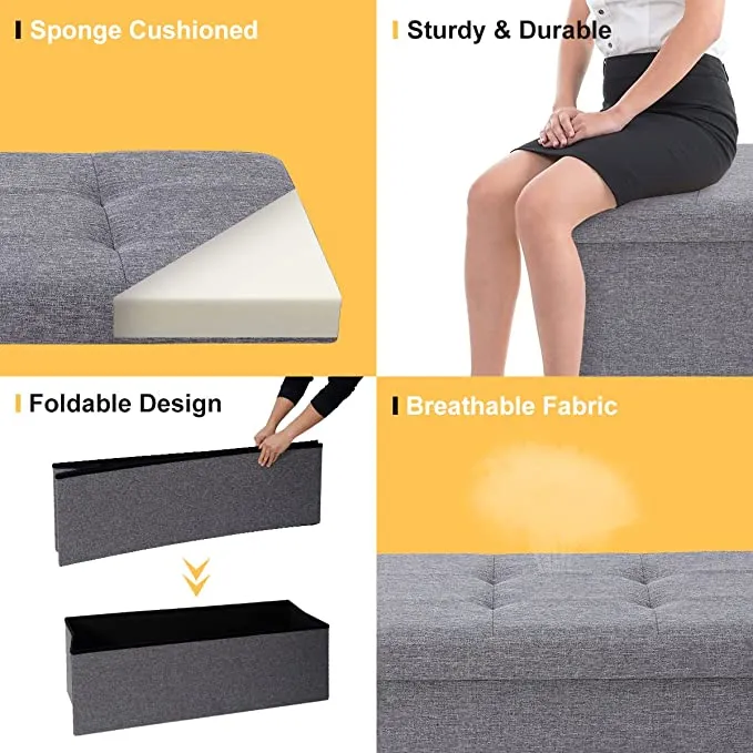 ZENY™ 43 Inches Storage Ottoman Bench Folding Footrest with Padded Seat Large Sotrage Box for Livingroom Bedroom Entryway, 660 lbs Capacity 15" x 43" x 15"