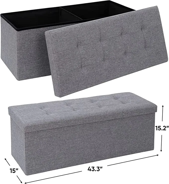 ZENY™ 43 Inches Storage Ottoman Bench Folding Footrest with Padded Seat Large Sotrage Box for Livingroom Bedroom Entryway, 660 lbs Capacity 15" x 43" x 15"