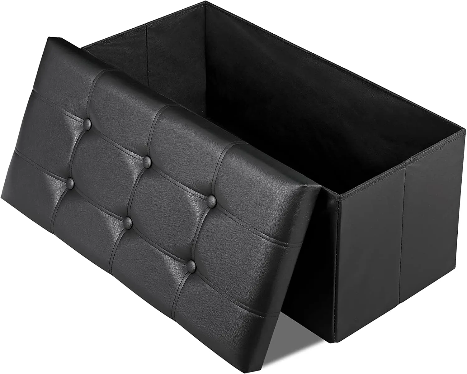 ZENY™ Leather Storage Ottoman Bench 30 Inches Folding Footrest with Padded Seat Large Toy Sotrage Chest Long Box for Livingroom Bedroom Entryway, 30"x15"x15", Black